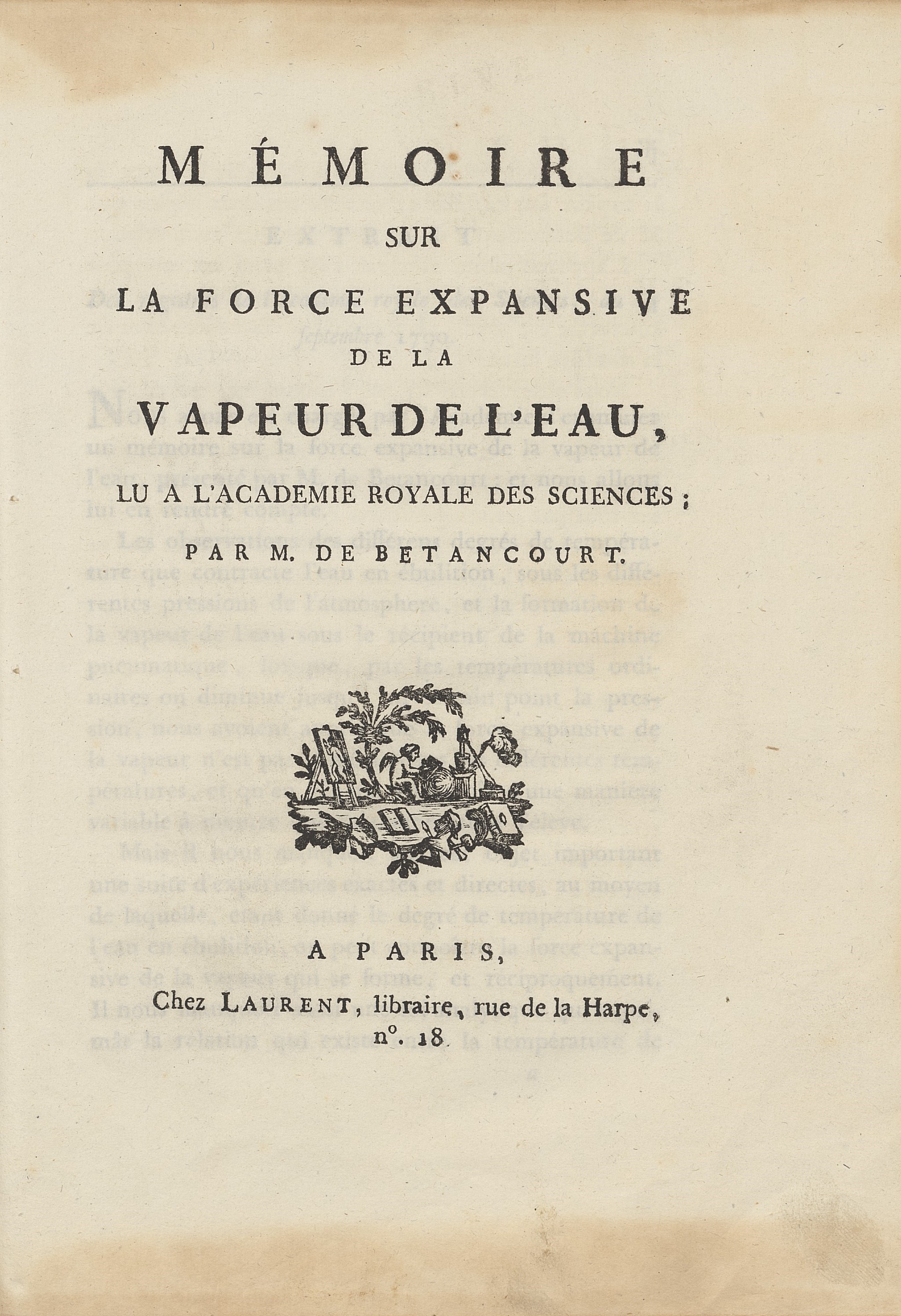 Portada de la Mémoire sur la force expansive de la vapeur de l'eau (RB VIII/7686)